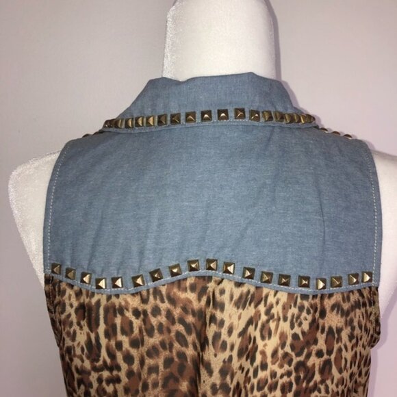 Guess Y2K Leopard Print Denim Rock Tank Shirt Womens Small indie punk - Picture 5 of 7